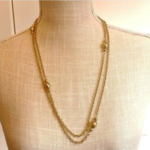 Station Gold Bead Chain Necklace, 54" Long, Classic, Elegant